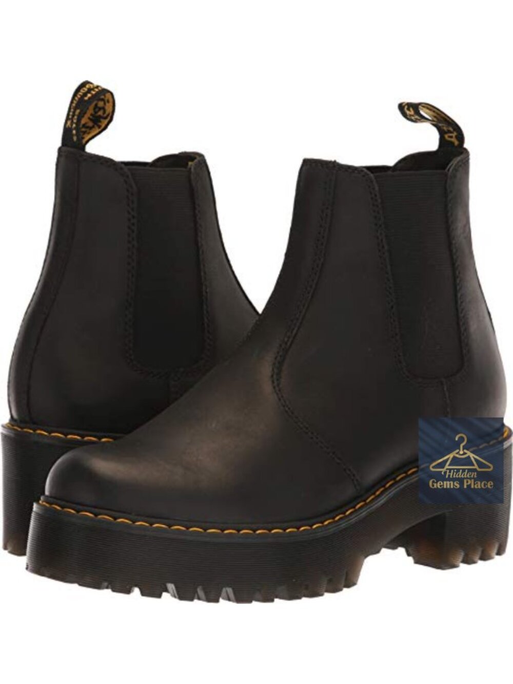 Women's Burnished Wyoming Leather Chelsea Boots Mid-Calf Block Heel Doc Boots
